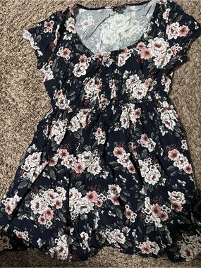 torrid  Navy Floral Dress with Pink and Cream Blossoms